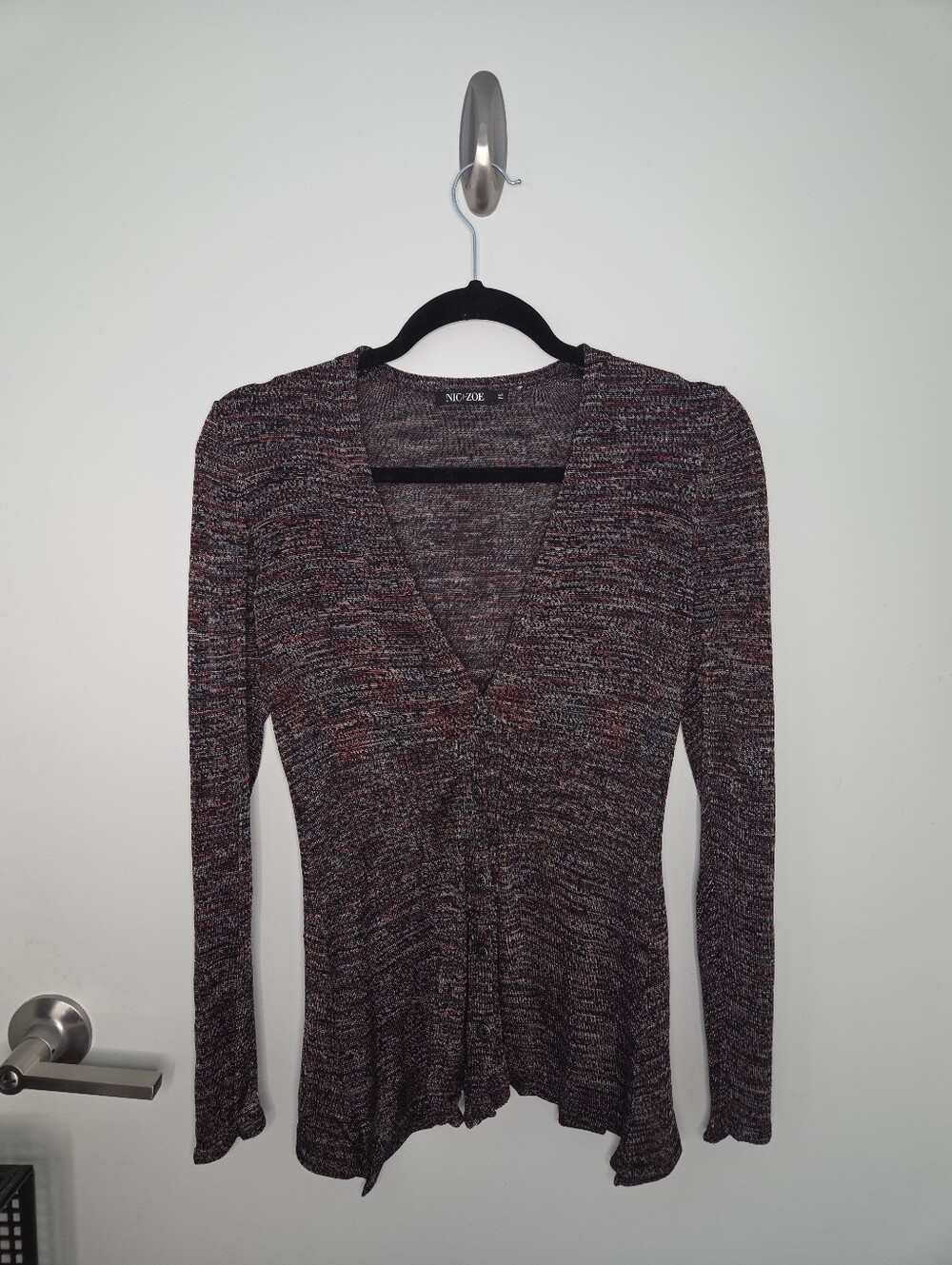 NIC + ZOE Women's Petite Small Multicolor Silk Blend Peplum Cardigan
